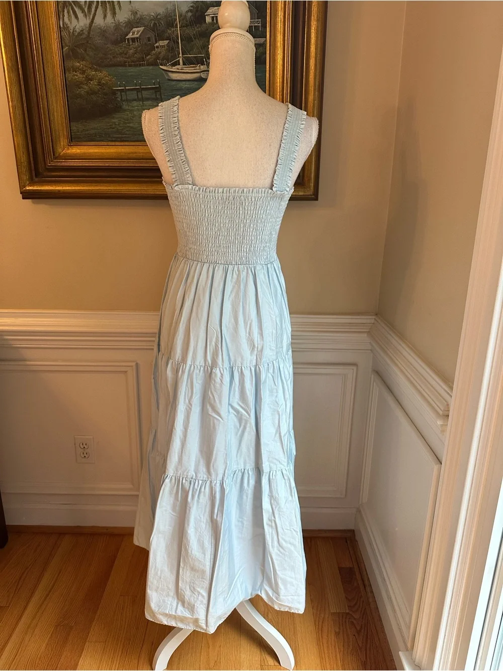 ZARA Light Blue Smocked Tiered Midi Maxi Dress